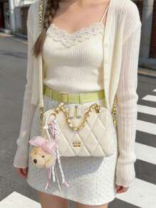 Túi đeo vai dây xích hình thoi dành cho nữ, túi vuông nhỏ thời trang mùa xuân mới, túi đeo chéo đa năng. - Màu be - Xem 3