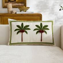 1pc Coconut Tree Embroidered Green Throw Pillow Cover, Fresh Green Plant Palm Tree Cushion Cover For Indoor Decor, Suitable For All Seasons, Pillow Insert Not Included - Green - View 10