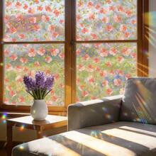 1 pieza Película estática de ventana con diseño vintage de rosa y flores de arcoíris, protección de privacidad, bloqueo UV, adecuada para decoración de ventanas en el hogar, cocina, oficina y baño, removible y reutilizable, crea un efecto único de vidrio de colores - Multicolor - Ver 4