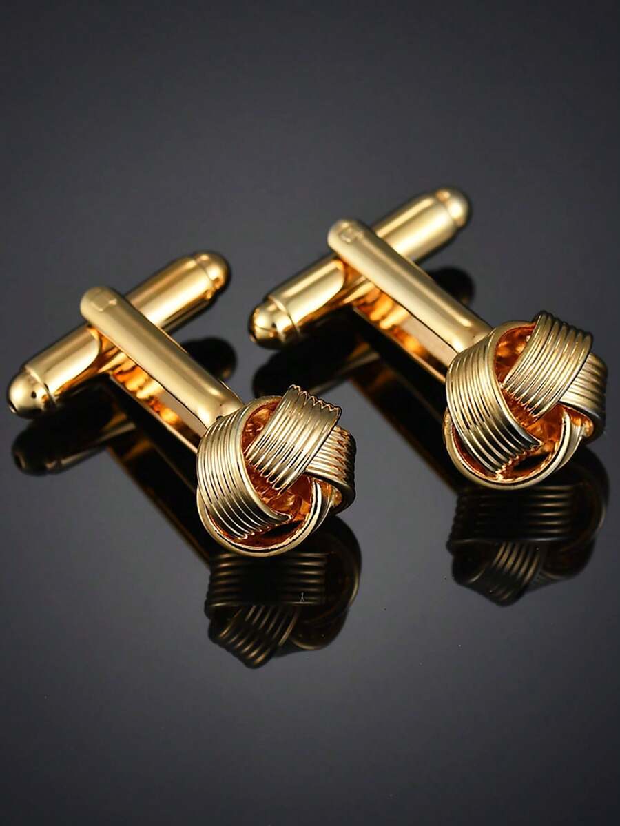 1 Pair Fashionable Delicate Gold Twist Design Cufflinks For Men - Knot Design - View 1