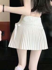 Chân váy xếp ly màu trắng, chân váy xòe ren mùa hè dành cho nữ, chân váy ngắn chữ A cạp cao, chân váy gợi cảm. - trắng - Xem 2