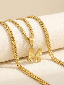 2 Stück/Set minimalistischer goldener Edelstahl Buchstaben Anhänger Halskette, modisches Schmuckzubehör, Straßenschmuck, Geschenke, Accessoires, Souvenirs, Urlaubsaccessoires - Gold - Übersicht 4