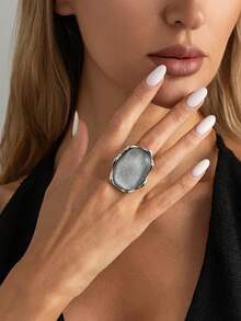 1 pieza Anillo de joyería con encanto de gota de agua con efecto de ondas de piedras preciosas falsas, elegante y geométrico, minimalista y lujoso, adecuado para boda, fiesta, vacaciones, estilo casual y de calle, regalo para mujeres, parejas, festividades, cumpleaños - anillo - Ver 5