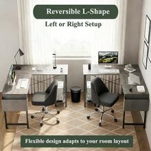 L Shaped Desk, 50 Inch Reversible Computer Desk Corner Gaming Table With CPU Stand & Storage Bag, Sturdy Metal Frame PC Workstation For Home Office - Grey Wood - View 7