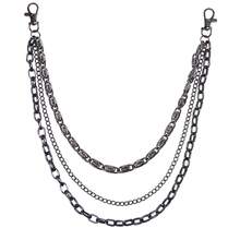 1 pieza Cadena de cintura de metal multicapa de estilo hip hop, cadena retorcida personalizada de color negro mate multicapa versátil para pantalones vaqueros - Negro de pistola - Ver 7