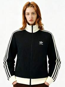 Adidas Adicolor Inspired Vintage Track Jacket For Men & Women - Retro Waffle Knit Slim Fit Sports Top, Lightweight Athletic Running Jacket With Zip Up Front & Contrast Stripes, 80s 90s Y2K Retro Sports Fashion Outerwear, Breathable Cropped Track Top For Gym Jogging Tennis, Casual Streetwear Jacket With Ribbed Cuffs & Collar, Classic Adidas Style Tracksuit Jacket For Daily Wear, Unisex Vintage Sportswear Windbreaker For Spring Autumn - 黑色 - 查看 3