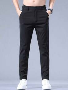Men's Letter Embroidered Pocket Straight Leg Casual Pants, Suitable For Daily Commute In Summer - 黑色 - 查看 3