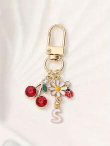 1pc Alloy A-Z Alphabet Cherry Daisy Beetle Letter Pendant Keychain Fashion Creative Design Birthday Gift Accessories, Mother's Day Gifts Women, Summer Bag Charms, Ladies' Fashion Accessory, Vibrant Flower Design, Durable Metal Keyring, Aesthetic Gift Idea, Novelty Keychain - Vàng - Xem 11
