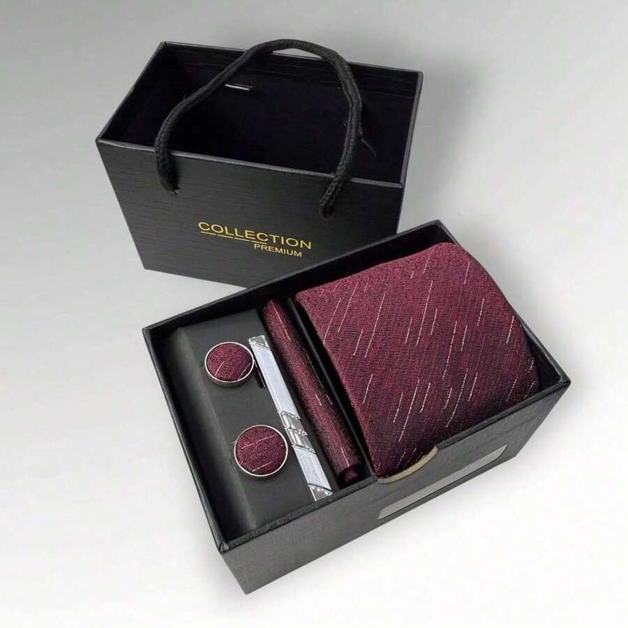DOZE GOLDEN Premium Quality Traditional Tie Set For Events And Weddings. - 2 Marsala - Ver 1