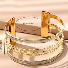 Brazalete geométrico hueco y ancho de moda retro europeo y americano para mujeres - Dorado - Ver 1