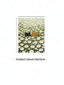 1pc Frameless Two Cats Peeking From Daisy Field Art Print, Whimsical Floral Background Poster For Bedroom, Dorm, Living Room Decor, Back To School, Funky Posters, Vintage Decor, College Dorm Essentials, Unique Gift - Cat - View 11