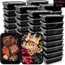 100-Piece (50 Pack) 32 Oz Meal Prep Containers  With Easy Open Lids, Sturdy And Leakproof , Microwave Freezer Dishwasher Suitable, To Go Take Out Plastic Food Storage Pans With Lids, Black - 黑色 - 查看 9
