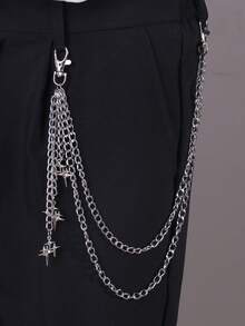 1件朋克复古金属星星吊坠腰链，百搭合金星爆多层流苏裤链，适合日常佩戴 - 銀色 - 查看 1