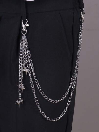 1件朋克复古金属星星吊坠腰链，百搭合金星爆多层流苏裤链，适合日常佩戴