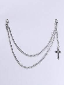 1件原宿风个性化街舞十字架吊坠腰链，多功能双层腰带，适合日常佩戴 - 銀色 - 查看 5