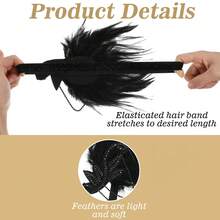 优雅的 1920 年代爵士女郎服装套装——金色水晶羽毛发箍配链条垂饰、黑色长手套和多股珍珠项链，是主题派对、舞会和万圣节服装的理想之选。 - 彩色 - 查看 8