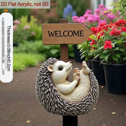 2D Flat Acrylic Garden Stake Decor, Suitable For Garden Soil Hedgehog Statue, With Welcome Sign, Can Decorate Flower Beds And Patios, Suitable For Outdoor Use And Yard Decoration, 2D Flat Style, Garden Decor, Patio Decor, Decorative Sign, Quirky Design, Welcome Decor, Garden Marker, Nature Lover, Outdoor Enthusiast