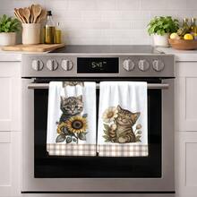 2/4/6pcs Set, Dish Towels, Cute Cat Print Soft Microfiber Absorbent Cloths, Modern Kitchen Towels, Cooking & Baking Tea Towels, Dish Cloths, Cleaning Rags, Hand Towels, Highly Absorbent, Kitchen Decor, Gifts For Neighbors, Mothers, Birthdays, Housewarming For Friends, Kitchen Essentials, Daily Necessities - Multicolor - View 5