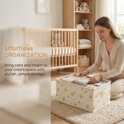 1pc Foldable Storage Basket, Teddy Bear Clothes Storage Box, Household Wardrobe Drawer Style Socks & Underwear Storage Box, Clothing & Pants Organizer, Large Capacity Foldable Storage Basket