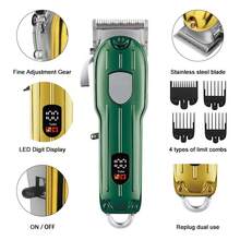 专业电动理发器，按钮式设计，沙龙级，高功率，带剃须刀头修剪器，1200mAh - 綠色 - 查看 3