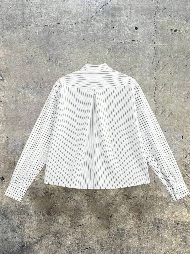 Camisa de manga corta a rayas casual/para ir al trabajo de solapa sencilla para hombre - Blanco - Añade 6