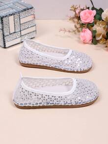 1 đôi giày bệt màu trắng cho bé gái sơ sinh/trẻ nhỏ, chất liệu lưới trong suốt + sequin bạc lấp lánh, mũi tròn, đế nông, mềm mại, chống trơn trượt, kiểu dáng slip-on, thời trang, thanh lịch, phá cách, dễ thương, đính pha lê, phù hợp cho sinh hoạt hàng ngày, kỳ nghỉ, tiệc tùng, mọi mùa. - trắng - Xem 7