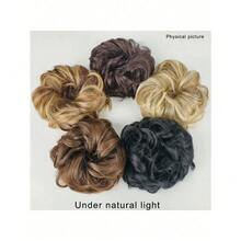 Black Messy Bun Hair Piece Wavy Curly Scrunchies Synthetic Chignon Ponytail Hair Extensions Thick Updo Hairpieces For Women 8inch - 彩色 - 查看 10