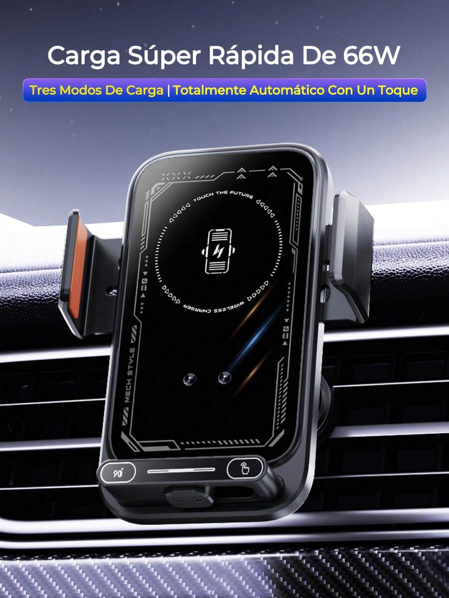 REMAX Cargador de coche totalmente automático con un solo toque, carga inalámbrica de 15W y carga magnética de 66W y por cable, apertura y sujeción automáticas, rotación de 90° con un solo toque, batería recargable incorporada de 200mAh, cargador para iPhone, cargador Tipo C, accesorios para coche, artículos esenciales para coche