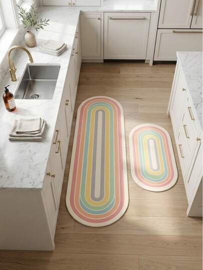 1片装可水洗防滑彩色硅藻土地垫，吸水表面，防滑底部，清新风格，色彩鲜艳，厚实柔软材质，长时间站立舒适，适用于厨房、餐厅等多种场景，四季皆宜