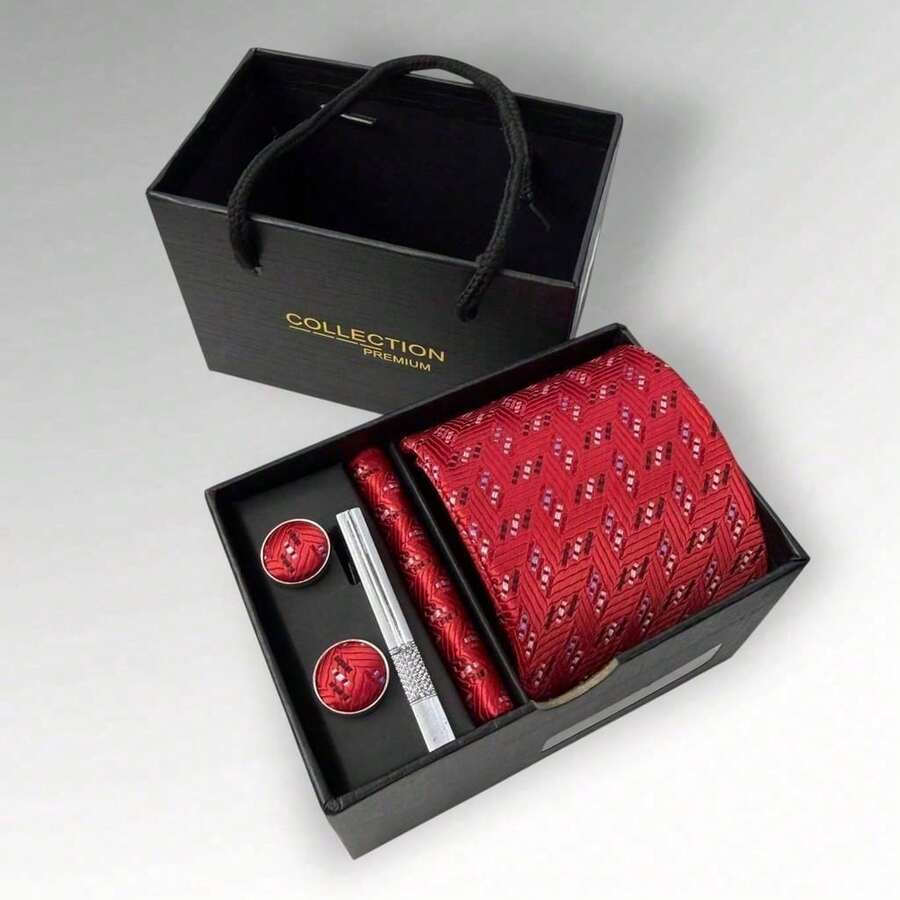 DOZE GOLDEN Premium Quality Traditional Tie Set For Events And Weddings. - 1 Rojo - Ver 1