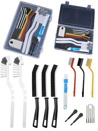 Bộ 5/11/12 chổi vệ sinh đa năng chuyên dụng cho không gian hẹp, kèm hộp, lông chổi bền chắc, thích hợp dùng cho điện thoại di động, cửa sổ, ngưỡng cửa phòng tắm, rãnh, bồn cầu, bàn phím, các khe hở có cán dài, dụng cụ vệ sinh tái sử dụng, đồ dùng nhà bếp gia đình.