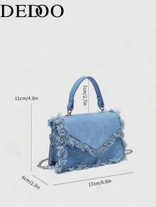 Dedoo 1 chiếc túi vuông nhỏ có tua rua thời trang dành cho nữ, túi đeo vai đa năng, túi đeo chéo, túi xách tay nhẹ nhàng, phong cách thường ngày. - Màu xanh lam - Xem 2