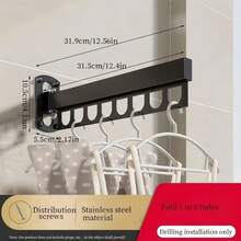 1 pieza Tendedero plegable, adecuado para apartamentos pequeños; un dispositivo de secado retráctil invisible para el balcón; percha para ropa, tendedero; barra de secado retráctil; tendedero sin taladro; y una herramienta perfecta diseñada específicamente para secar ropa de cama; solución de secado compacta; equipo de lavandería que ahorra espacio; diseño retráctil; tendedero elegante; marco de metal duradero; tendedero de alta calidad; estante montado en la pared; tendedero retráctil; residentes urbanos; vida en espacios pequeños; tendedero - Negro - Ver 2
