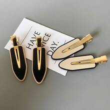 Pcs INS Black & White Checkerboard Pattern Hair Clips, Seamless Bangs Side Clip Duckbill Hairpins For Women - Multicolor - View 4