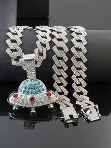 1件装时尚嘻哈UFO吊坠项链，男士镶钻链，闪亮饰品，适合日常和派对佩戴 - UFO吊墜項鍊 - 查看 21