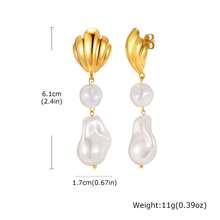 1 Pair Stainless Steel Asymmetrical Textured Shell & Faux Pearl Dangle Earrings, Women Summer Beach Jewelry - Multicolor - View 6