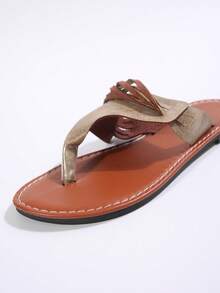 Dép xỏ ngón kẻ sọc thanh lịch dành cho nữ, dép lê đi biển nhẹ nhàng, gợi cảm, phong cách bohemian, thích hợp cho mùa hè. - Màu be - Xem 5