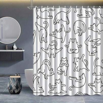 1件装简约可爱ins风治愈系猫咪浴帘，高端优雅浴室窗帘，多功能窗帘，浴室装饰图案