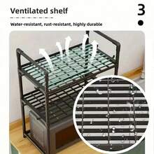 1 Set Multi-Tier Kitchen Storage Rack - Microwave Oven Kitchen Organizer Rack, Adjustable Storage Rack With Hooks, Kitchen Shelf, Multi-Function Storage Rack, Thickened Spice Rack With Handrail And Hooks, Suitable For Kitchen And Apartment Daily Storage, Ideal Gift For Holidays - Multicolor - View 8