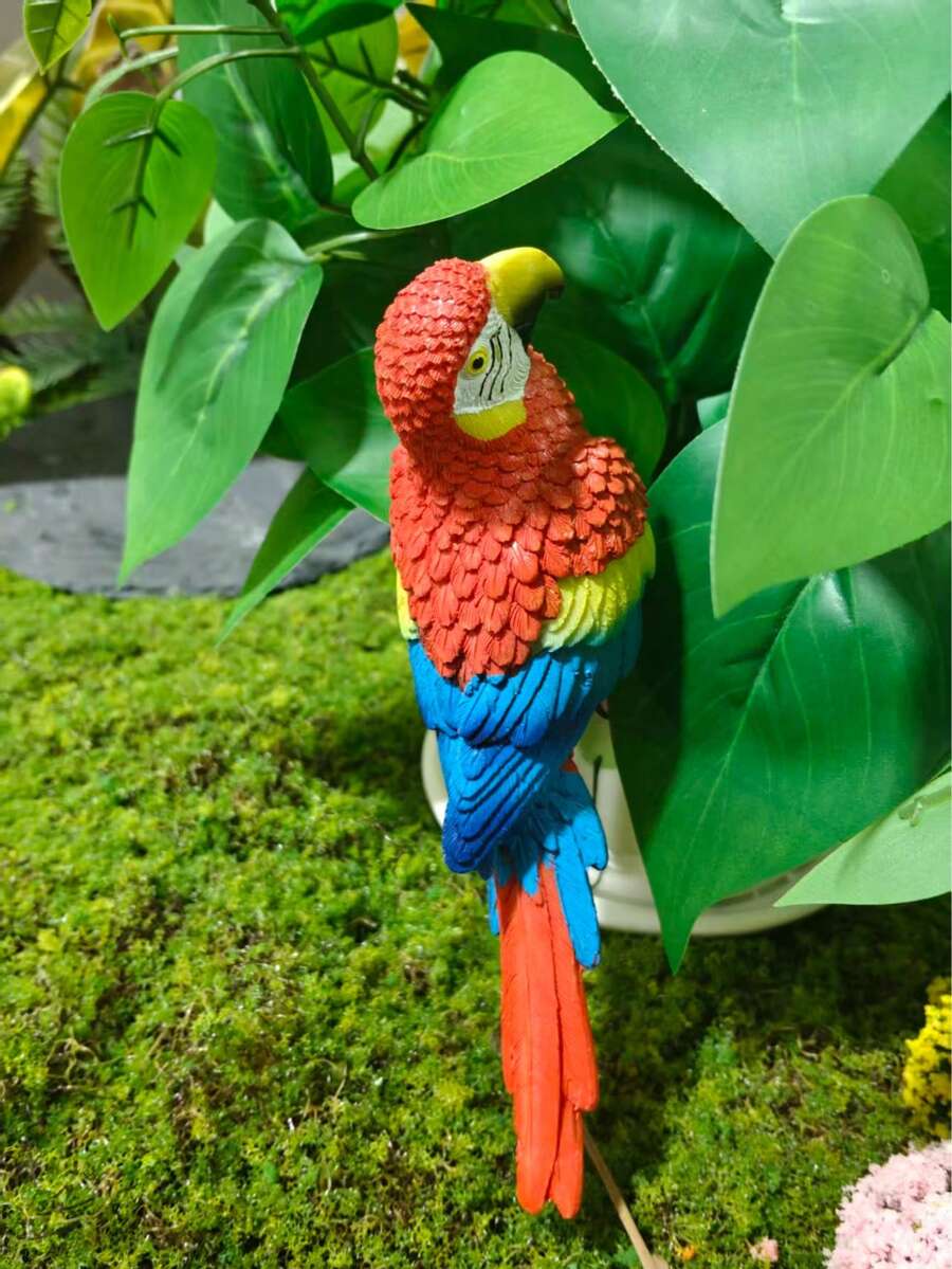 1pc New Resin Artificial Parrot & Zebra Finch Hanging Ornament, Perfect For Garden, Flower Pots, Fish Tanks, And Bonsai Decor - Parrot - View 1