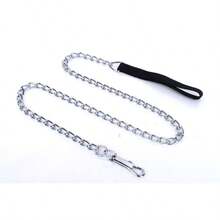 1pc Metal Pet Leash With Soft Black Handle, Durable And Rust-Resistant, Suitable For Outdoor Dog Training - Black - View 10