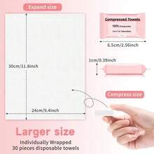 Compressed Towels, 30 Counts Disposable Compression Towels, 100% Cotton Soft & Absorbent Individually Wrapped Compressed Wipes, 24*30cm Large Size Portable Travel Towels, Reusable Face Towels For Travel, Camping, Hotel, Gym, Daily Cleaning & Makeup Remover - Blue - View 3