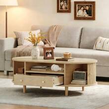 Living Room Coffee Table Measuring 100 X 50 X 36 Cm, Walnut Finish. Coffee Table With A Drawer, Sofa Table With A Roll-Up Door, Side Table, Living Room Table, Four-Legged Stand, Walnut Finish. - Apricot - View 10