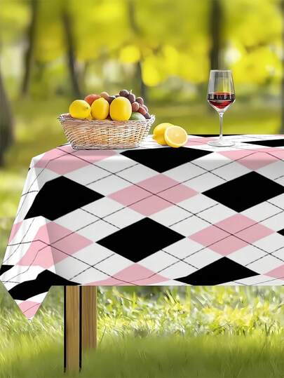 1件装户外桌布，简约卡通格子印花长方形桌布，适用于花园、露营、派对餐桌装饰、日常居家餐桌罩，四季皆宜，户外必备装饰