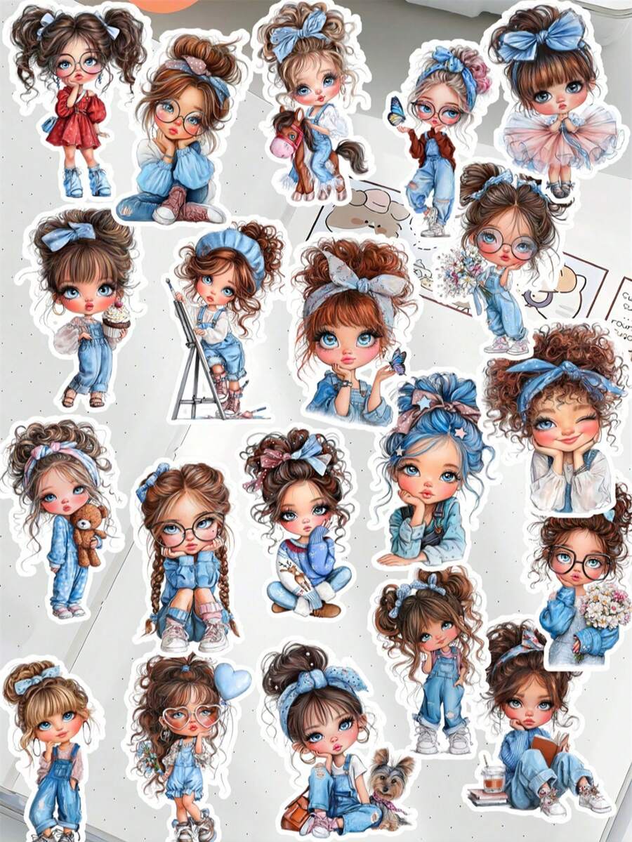 1/2 Sets Cute Cartoon Character Girl Stickers, Suitable For Scrapbooking, Diary, Notebook, Laptop, DIY Crafts - Grid - View 1