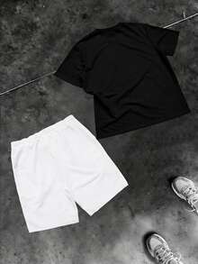 Voidago Men's Summer Fashion Puerto Rico Graphic Print Short Sleeve T-Shirt And Shorts 2-Piece Casual Outfit - Black - View 4