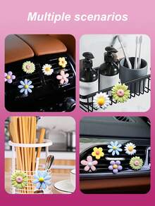 6 pièces Clip parfumé de voiture mignon à fleurs de marguerite - Diffuseur de parfum floral coloré pour bouche d'aération, convient aux femmes, clip à parfum réutilisable pour tableau de bord et bouche d'aération, accessoires de décoration intérieure de voiture à la mode - clip de ventilation - Voir 7