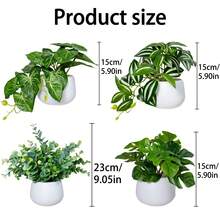 4pcs Artificial Green Plants, Diverse Leaf Shapes. Suitable For Daily Home Decor, Can Be Placed On Windowsills, Desktops, Adding Natural Vitality To Living Rooms, Studies, Etc. No Maintenance Required, Retaining Elegant Aesthetics, Practical Items To Enhance Home Ambiance, Keeping Spaces Fresh And Green. - Green - View 2