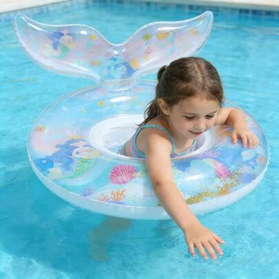Cartoon Inflatable Swimming Ring With Handle, Thick PVC Material, Suitable For Bathroom, Bathtub, Swimming Pool, Party, Beach, Durable, Comfortable, Lightweight Design