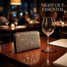 Shiny Silver Crystal Small Wallet With Secure Zip - Black - View 5